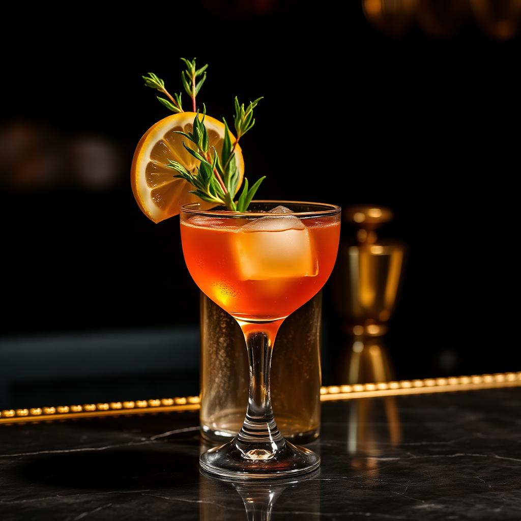Cocktail med citron och timjan i moodig bar